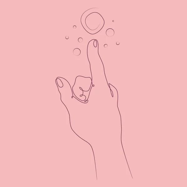 Палец ладони руки указывает до пузырьков воздуха — стоковое фото