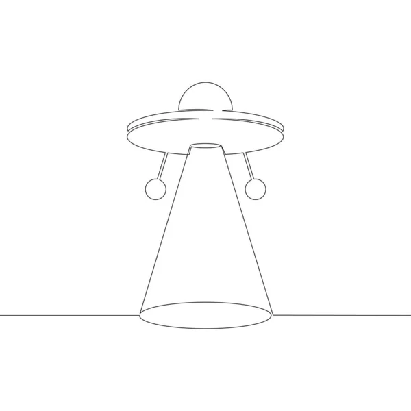 UFO fliegt am Himmel und scheint einen Strahl auf den Boden — Stockvektor