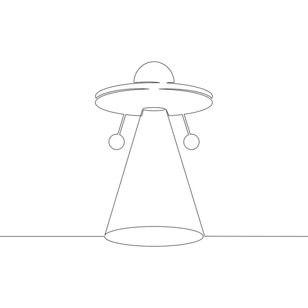 하늘을 나르며 땅에 빛을 비추는 UFO — 스톡 벡터