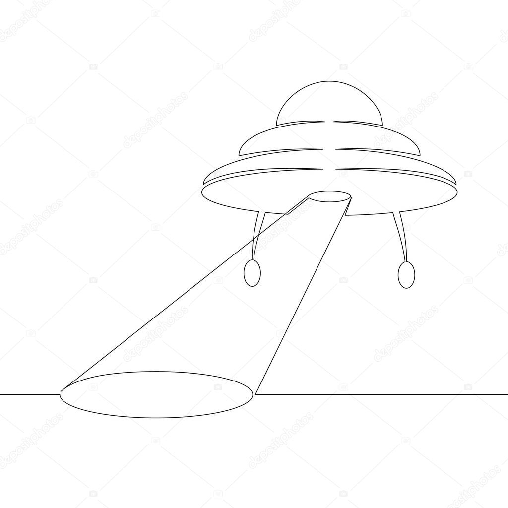 UFO flying in the sky, shining a beam to the ground