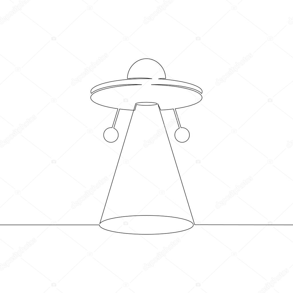 UFO flying in the sky, shining a beam to the ground