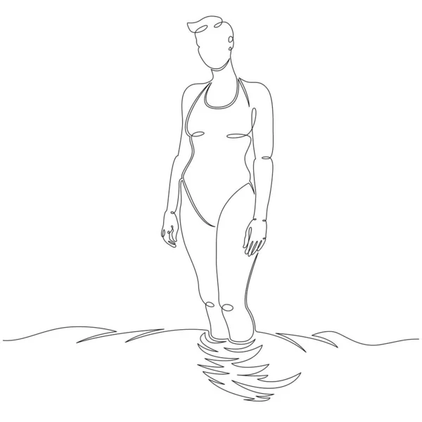 Fiatal gyönyörű lány fürdőruhában a strandon a medencében — Stock Vector