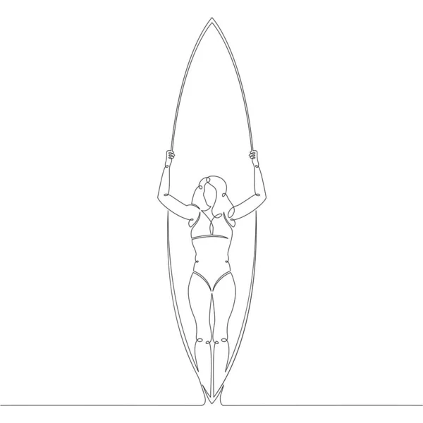 Mooi meisje in een bikini staat met een surfplank. Strandvakantie — Stockvector