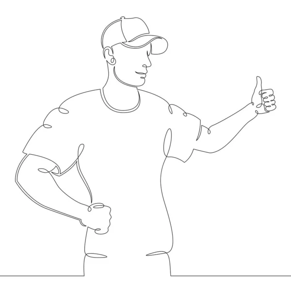 Młody człowiek w czapce baseballowej pokazuje kciuk w górę — Wektor stockowy