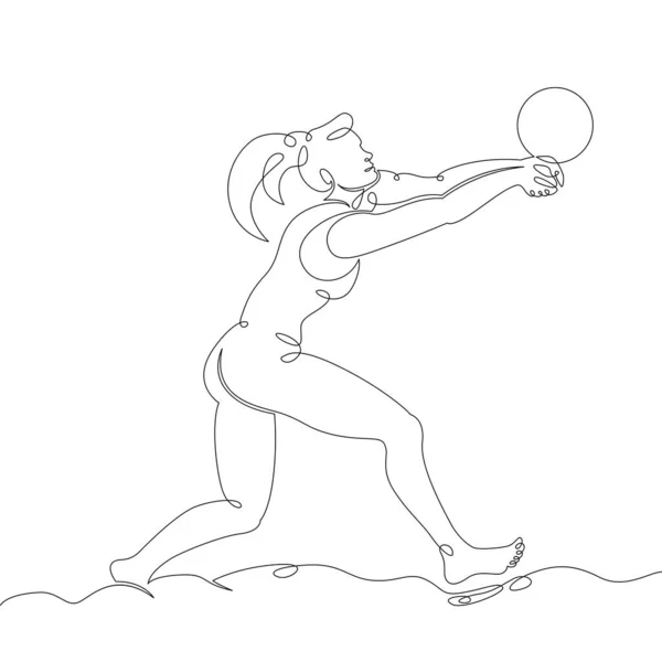 Carácter femenino atleta jugando voleibol playa — Vector de stock
