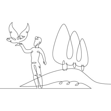 Uçan kuş adamın üzerine oturur.