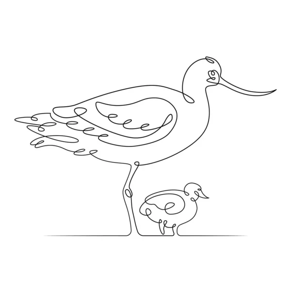 Reiger vogel met kuiken staat in het water — Stockvector