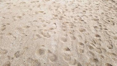 Sahildeki ıslak kumda ayak izleri var.