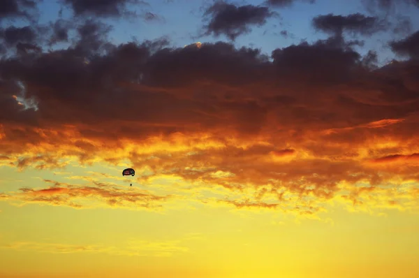 パラセー リング美しい夕日の背景に — ストック写真