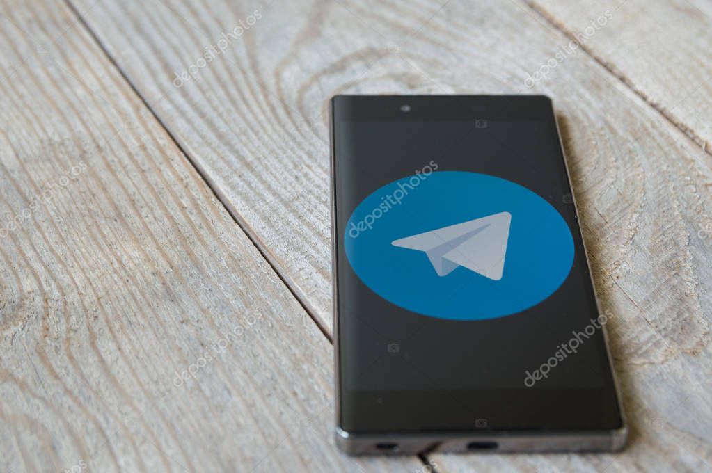 MOSCOW, RUSSIA, April 17, 2018. Icon of the popular messenger Telegram on the smartphone screen.