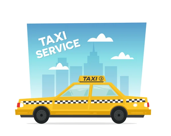 Cartoon gelben Taxiservice. isolierte Objekte auf weißem Hintergrund im flachen Cartoon-Stil. Vektorillustration. — Stockvektor
