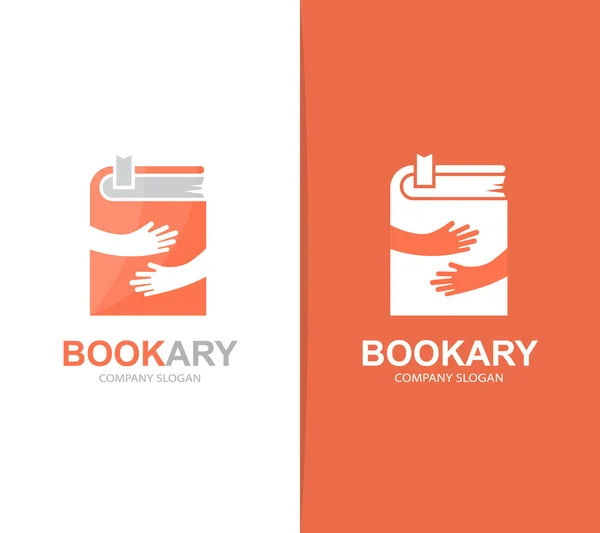 ベクトルの本と手のロゴの組み合わせ。小説と抱擁のシンボルまたはアイコン。ユニークな書店と図書館のロゴタイプのデザイン テンプレート. — ストックベクタ