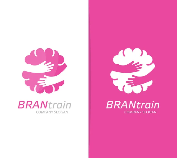 Vector brain and hands logo combination. Education and embrace symbol or icon. Unique science and idea logotype design template. — Stock Vector