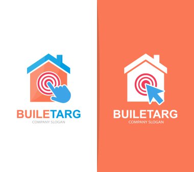 Ev vektör ve logo bileşimini tıklatın. Emlak ve imleç simge veya simge. Benzersiz daire ve Kiralık ajansı logo tasarım şablonu.