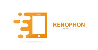 Vektör hızlı akıllı telefon logo bileşimi. Hızlı hareket eden simge veya simge. Benzersiz sosyal ve dijital logo tasarım şablonu.