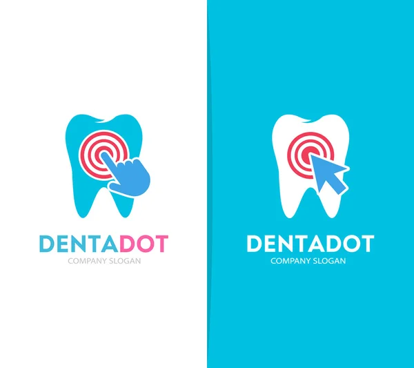 Wektor ząb i kliknij logo kombinacji. Dental clinic i kursora symbol lub ikonę. Unikalne dent i szablon projektu logotypu medyczne. — Wektor stockowy