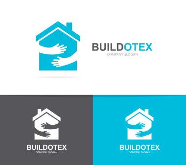 Vektör evi ve eller logo bileşimi. Emlak ve kucaklama simge veya simge. Benzersiz daire ve Kiralık ajansı logo tasarım şablonu.