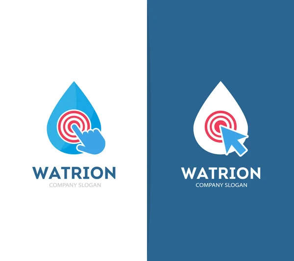 Vector drop en klik op de logo-combinatie. Aqua en cursor-symbool of pictogram. Unieke water en olie logo ontwerpsjabloon. — Stockvector