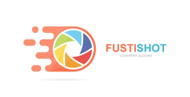 Vektör hızlı fotoğraf makinesi obtüratör logo bileşimi. Hız objektif simge veya simge. Benzersiz fotoğraf ve odak logo tasarım şablonu.