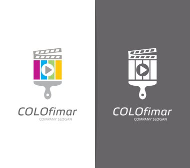Vektör Klaket ve fırça logo birleşimi. Sinema ve boya fırçası simge veya simge. Benzersiz film ve film logo tasarım şablonu.