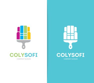 Vektör kanepe ve fırça logo birleşimi. Kanepe ve boya fırçası simge veya simge. Benzersiz iç ve mobilya logo tasarım şablonu.