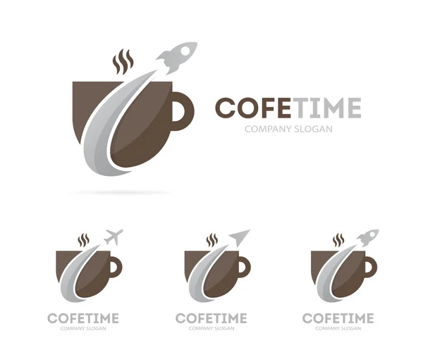 Vector of rocket and coffee logo combination. Airplane and coffeehouse symbol or icon. Unique drink and flight logotype design template. — Stock Vector