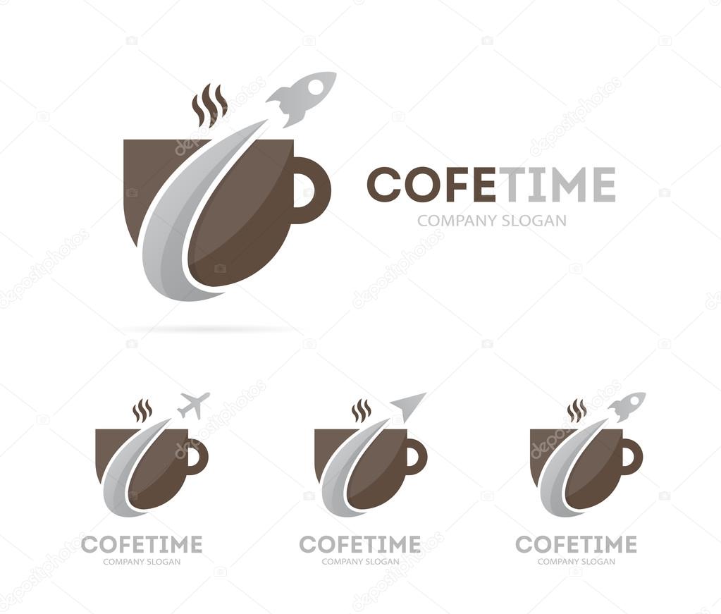 Vector of rocket and coffee logo combination. Airplane and coffeehouse symbol or icon. Unique drink and flight logotype design template.