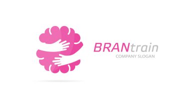 Vector brain and hands logo combination. Education and embrace symbol or icon. Unique science and idea logotype design template.