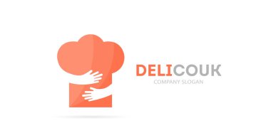Vektör chef şapka ve eller logo bileşimi. Menü ve kucaklama simge veya simge. Benzersiz restoran ve ekmek logo tasarım şablonu.