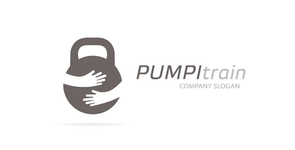 Vector weight and hands logo combination. Dumbbell and embrace symbol or icon. Unique gym and fitness logotype design template. — Stock Vector