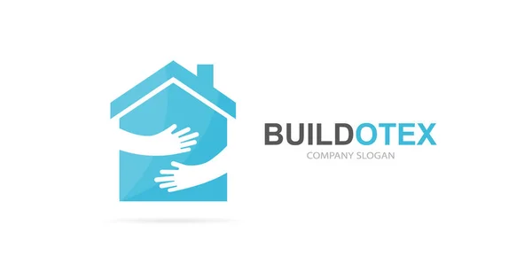 Vector house és a kezek logó kombinációja. Ingatlan és ölelés szimbólum vagy ikon. Egyedi lakás- és bérleti Ügynökség emblémát tervezősablon. — Stock Vector