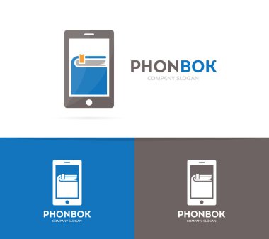Vektör kitap ve telefon logo bileşimi. Roman ve mobil sembol ya da kutsal kişilerin resmi. Benzersiz kitapçı ve Kütüphane logo tasarım şablonu.