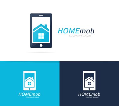 Vektör evi ve telefon logo bileşimi. Emlak ve mobil simge veya simge. Benzersiz daire ve Kiralık ajansı logo tasarım şablonu.