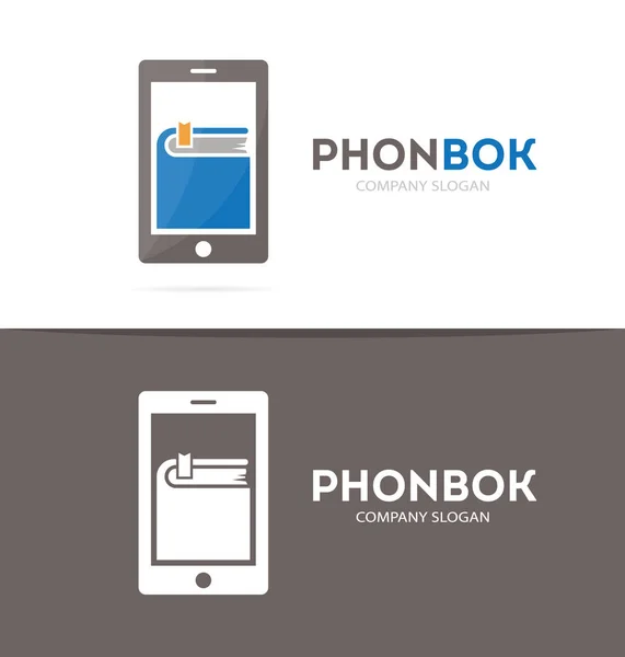 Vektorbuch und Telefon-Logo-Kombination. neuartiges und mobiles Symbol oder Symbol. einzigartige Buchhandlung und Bibliothek Logotyp Design-Vorlage. — Stockvektor