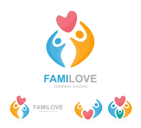 Vector heart and people logo combination. Cardiology and family symbol or icon. Unique union, embrace, connect, team and community logotype design template. — Stock Vector