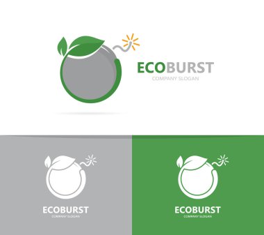 Bir bomba ve yaprak logo birleşimi vektör. Patlatmak ve eko simge veya simge. Benzersiz silah ve doğal, organik logo tasarım şablonu.