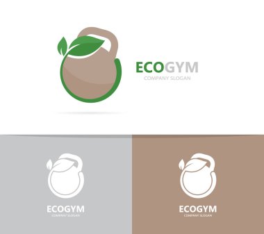 Vektör bir ağırlık ve yaprak logo birleşimi. Spor ve eko simge veya simge. Benzersiz fitness ve doğal, organik logo tasarım şablonu.