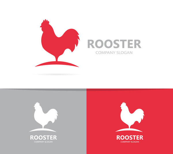 Vector of red rooster logo combination. Cock and chicken symbol or icon. Unique bird and cockerel logotype design template.