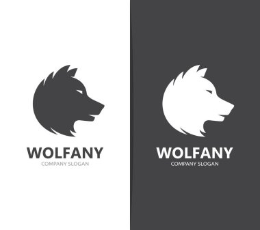 Vektör kurt ve predator logo birleşimi. Canavar ve köpek simge veya simge. Benzersiz yaban hayatı ve avcı logo tasarım şablonu.