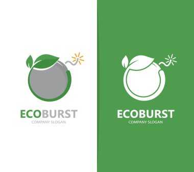 Bir bomba ve yaprak logo birleşimi vektör. Patlatmak ve eko simge veya simge. Benzersiz silah ve doğal, organik logo tasarım şablonu.