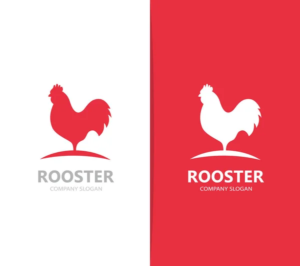 Vettore di combinazione logo gallo rosso. Gallo e pollo simbolo o icona. Modello di design unico per uccelli e galletti . — Vettoriale Stock
