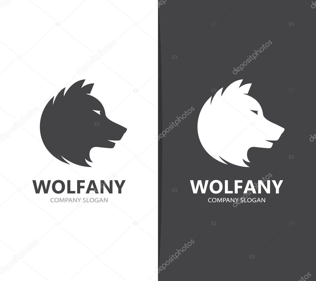 Vector of wolf and predator logo combination. Beast and dog symbol or icon. Unique wildlife and hunter logotype design template.