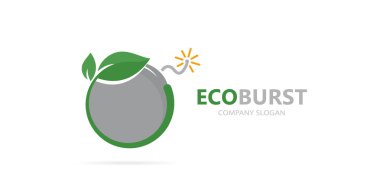Bir bomba ve yaprak logo birleşimi vektör. Patlatmak ve eko simge veya simge. Benzersiz silah ve doğal, organik logo tasarım şablonu.
