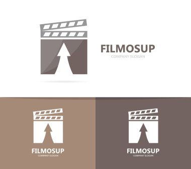 Vektör Klaket ve logo birlikte yukarı ok. Sinema ve büyüme simge veya simge. Benzersiz video ve film logo tasarım şablonu.