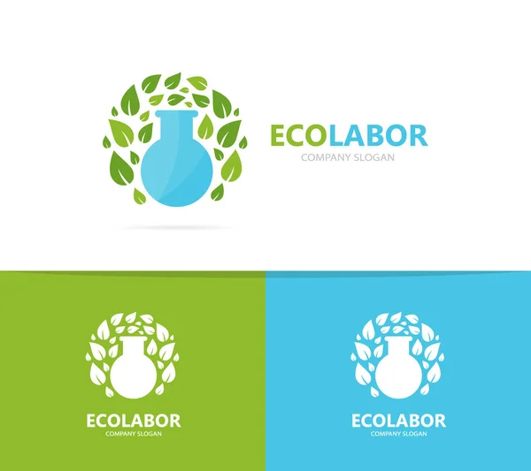 Wektor kolby i liść logo kombinacji. Laboratorium i eco symbol lub ikonę. Unikalny szablon projektu logotypu organicznych i butelki. — Wektor stockowy