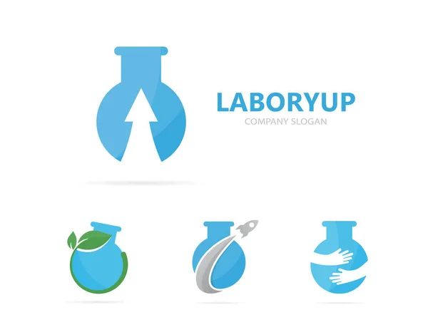 Vektor baňce a šipka nahoru logo kombinaci. Laboratorní a růstu symbol nebo ikonu. Unikátní šablona návrhu logotypu vědy a láhev. — Stockový vektor
