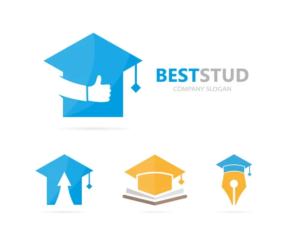 Διάνυσμα απόφοιτος καπέλο και όπως συνδυασμός λογότυπο. Μελέτη και καλύτερο σύμβολο ή εικονίδιο. Μοναδικό πρότυπο σχέδιο λογότυπο κολέγιο και Πανεπιστήμιο. — Διανυσματικό Αρχείο