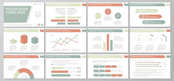多目的プレゼンテーション テンプレート グラフとチャートの赤と緑の要素のセットします。リーフレット、企業レポート、マーケティング、広告、年次報告書、書籍カバー デザイン. — ストックベクタ