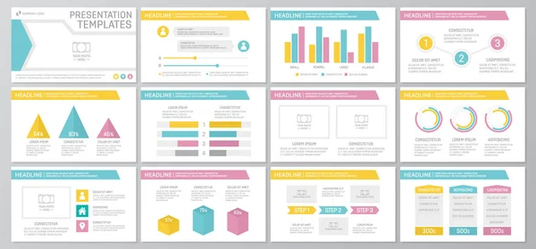 Conjunto de elementos coloridos para slides modelo de apresentação multiúso com gráficos e gráficos. Folheto, relatório corporativo, marketing, publicidade, relatório anual, design de capa de livro . — Vetor de Stock