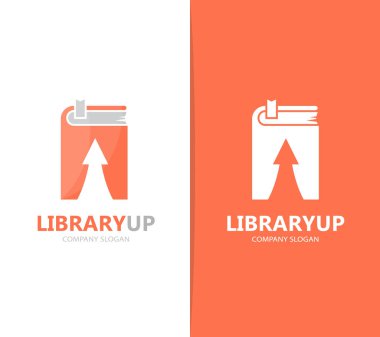 Vektör kitap ve logo birlikte yukarı ok. Kütüphane ve büyüme simge veya simge. Benzersiz ansiklopedi ve kitabevi logo tasarım şablonu.